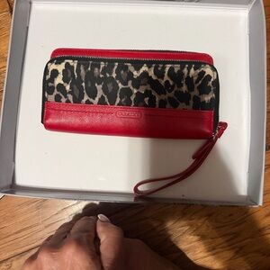 Coach Park Ocelot Red and Animal Print Women's Wallet